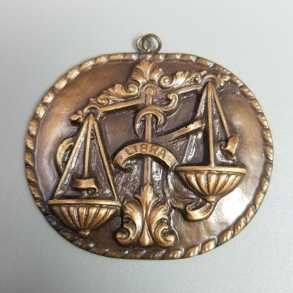 Vintage Large Libra Scales Pendant, Copper Zodiac Sign, Oval Shape, Estate - Picture 7 of 7